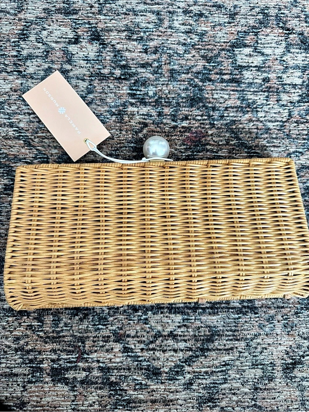 Pamela Munson The Pearl Woven Pearl Clutch in Tan NWT